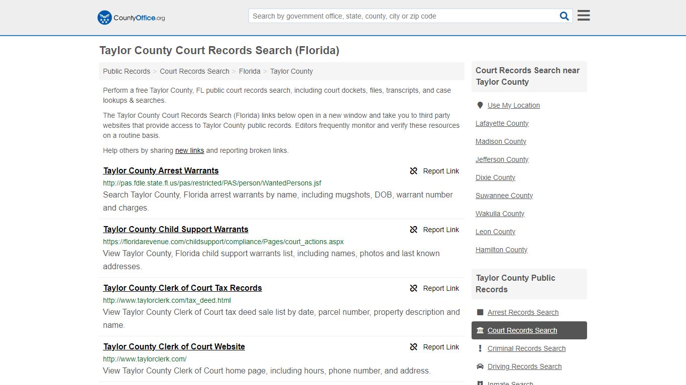 Taylor County Court Records Search (Florida) - County Office